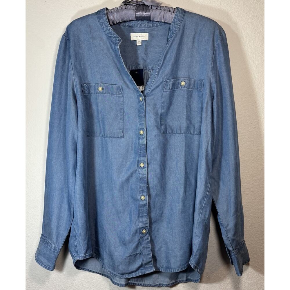 Lucky Brand Indigo Double Pocket Tencel Shirt Women's Size M NWT Classic Capsule